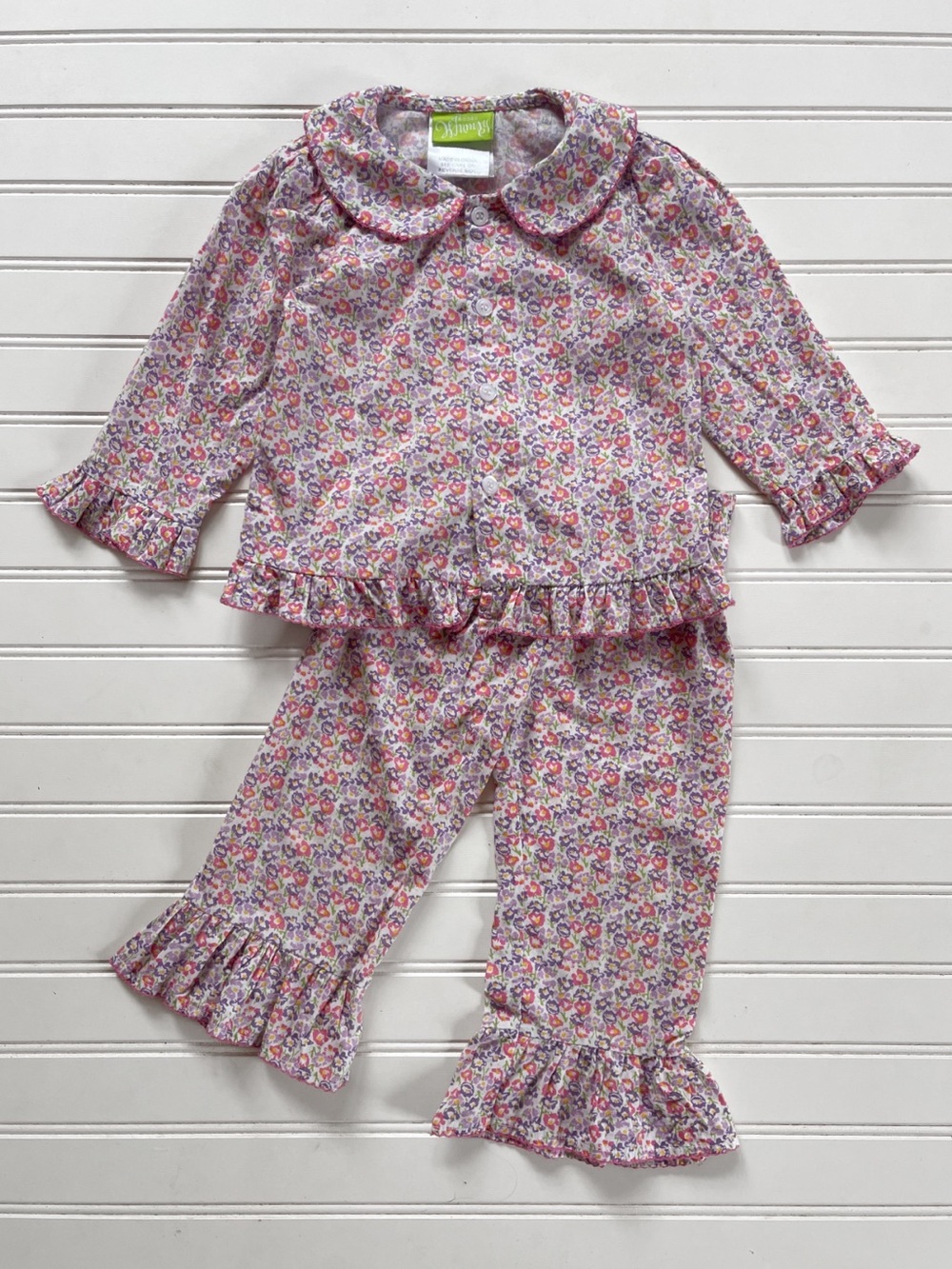 CLASSIC WHIMSY EUC Lavender Pink Floral Peter Pan Collar Ruffle 2PC Boutique Set